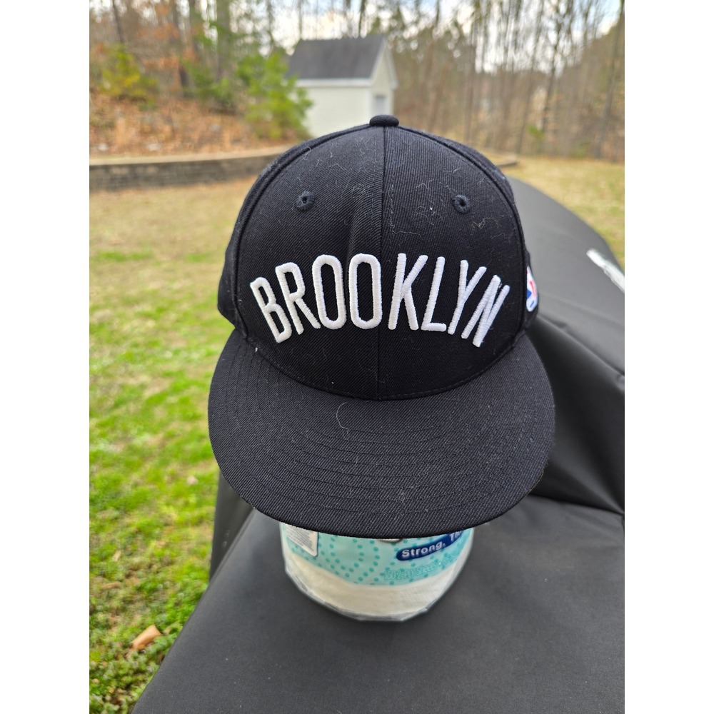 Mitchell & Ness Brooklyn Nets NBA Fitted Hat Black‎ White Size 7 3/8 Cap